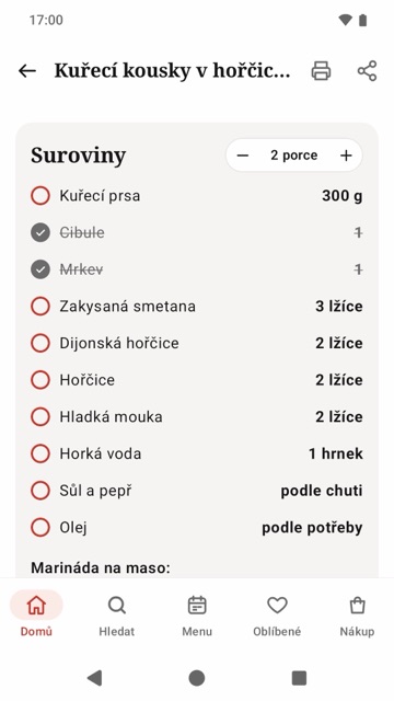 Suroviny s přepočtem porcí