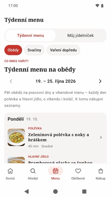 Týdenní menu na obědy